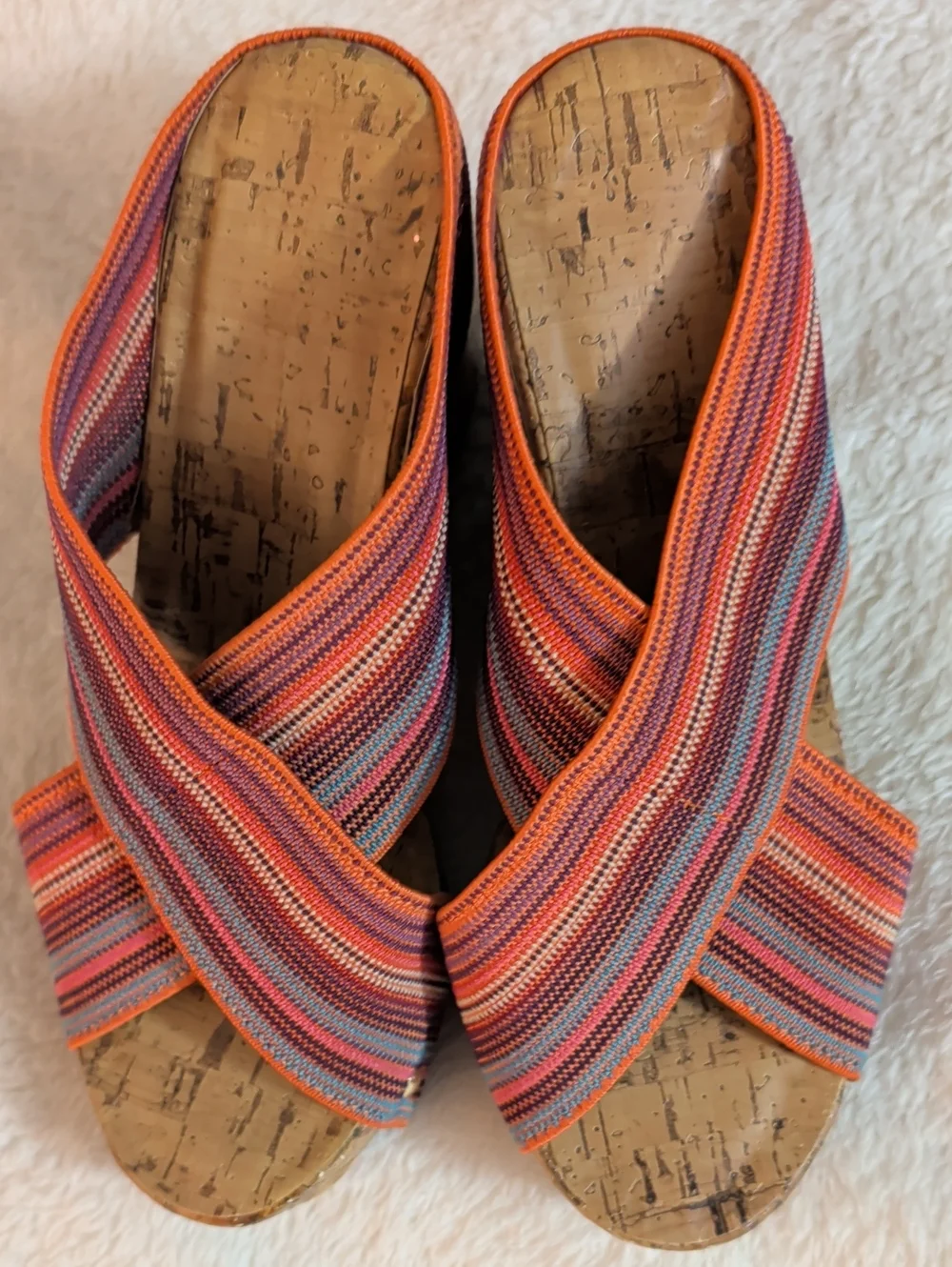 Montego Bay Club Tally Striped Elastic Wedge Cork Sandals - Size 6.5